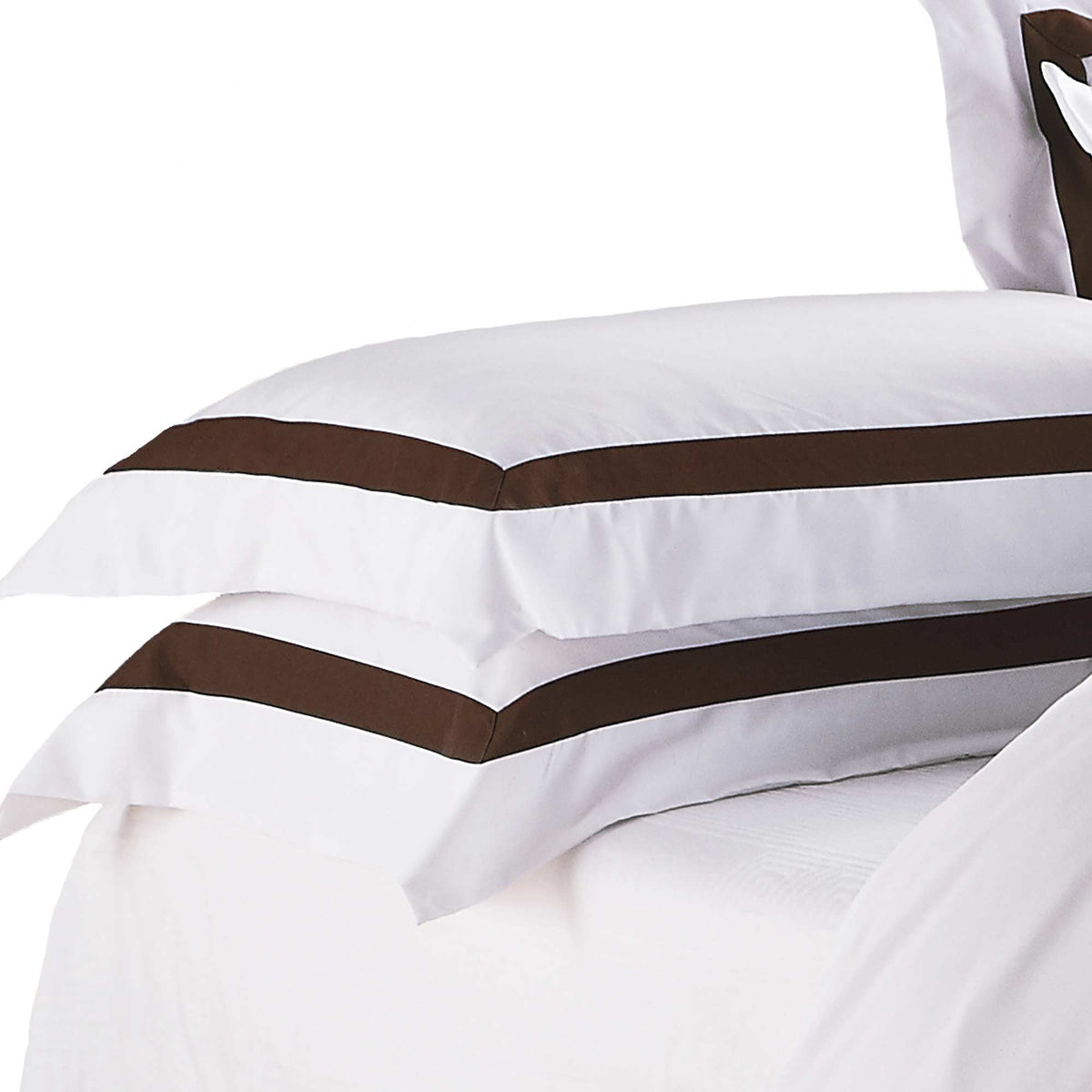 Ava Collection White Quilt Cover Set - Brown Trim