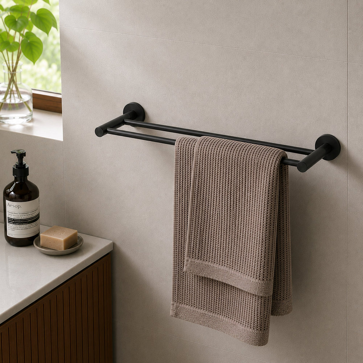 Reno Double Towel Rail - Matt Black