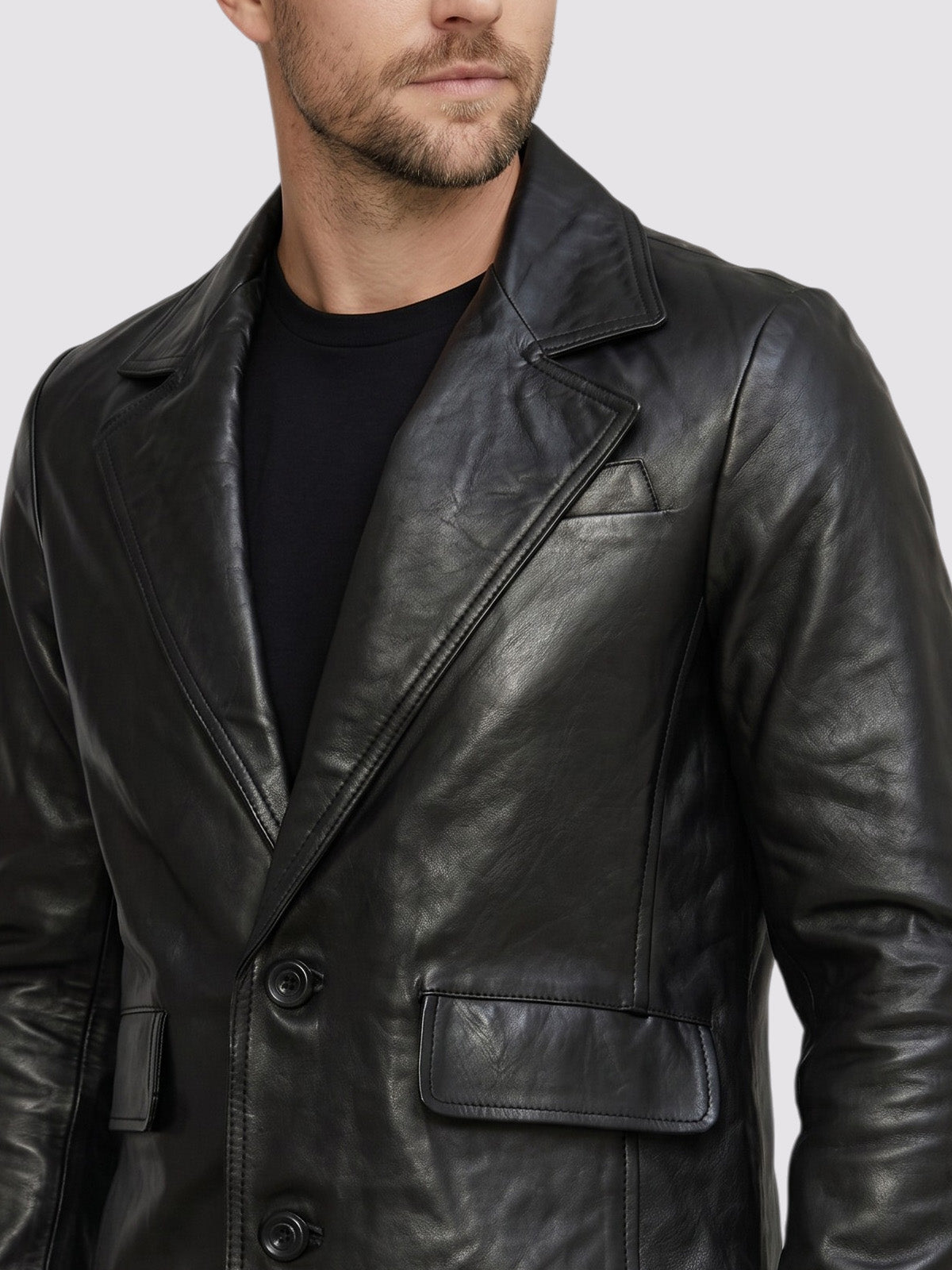2 Button Black Leather Blazer