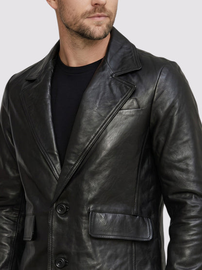 2 Button Black Leather Blazer