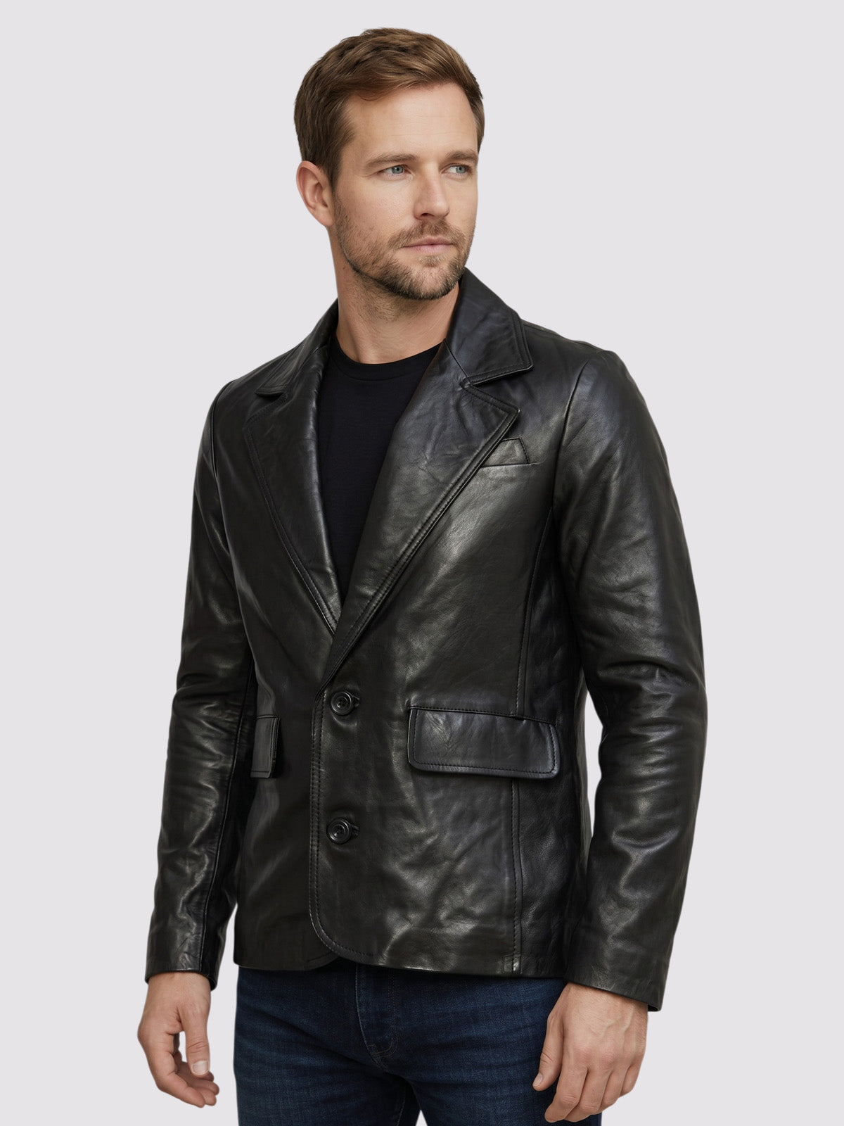 2 Button Black Leather Blazer