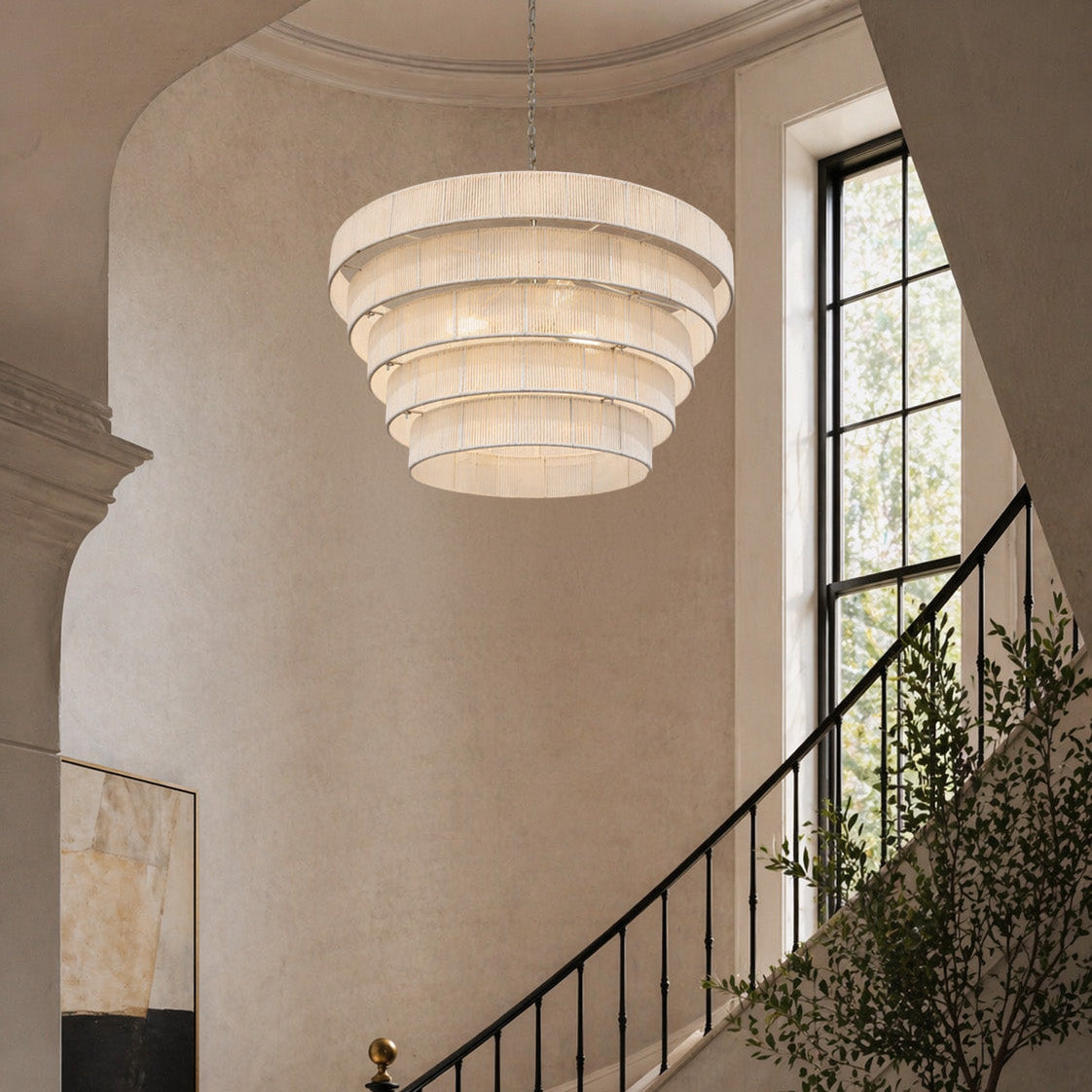 Avalon Five Tiered Rope Chandelier - White/Nickel