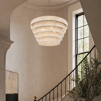 Avalon Five Tiered Rope Chandelier - White/Nickel