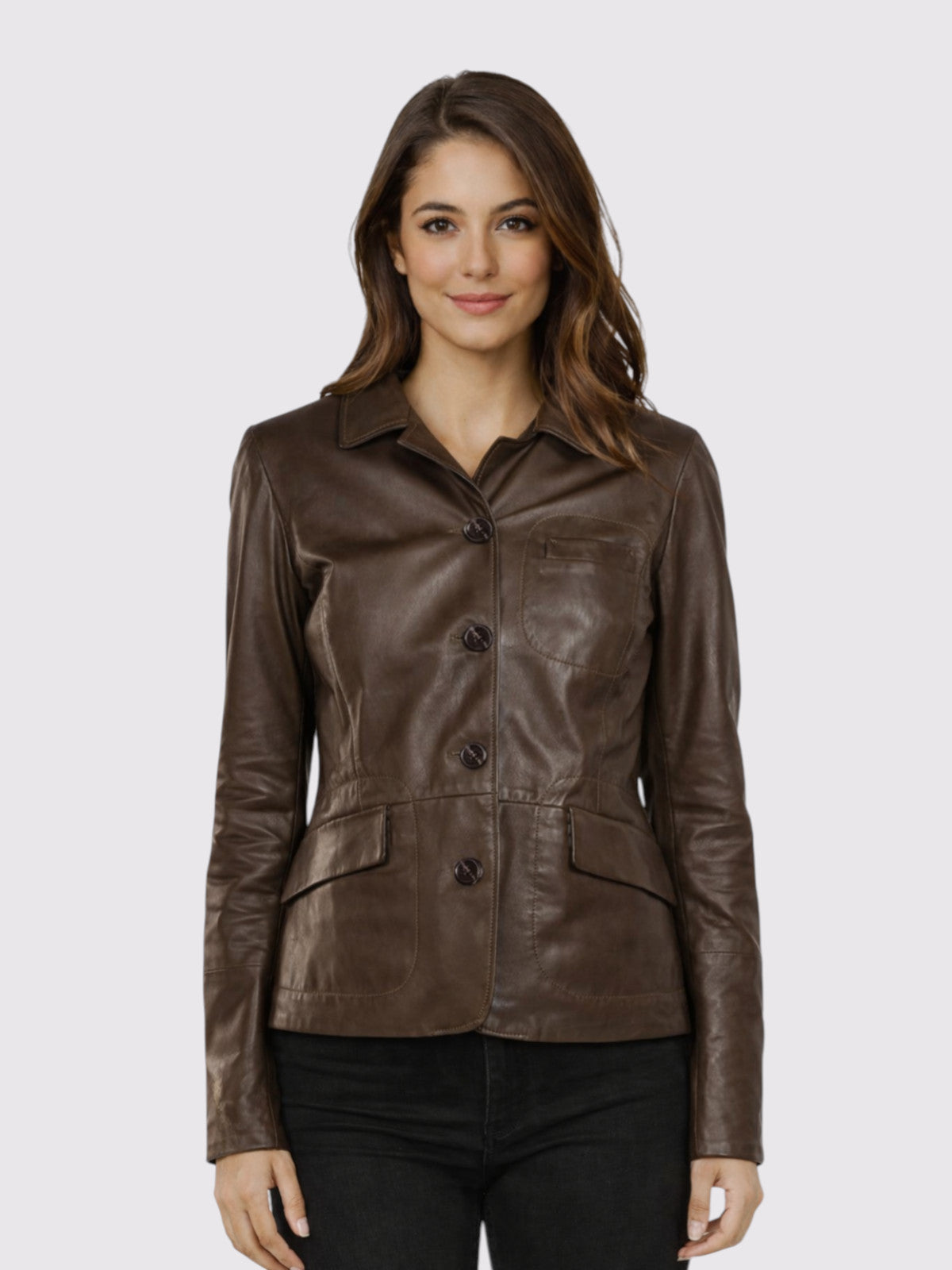 Aveline Women's Brown Leather Blazer
