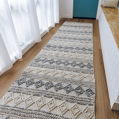 Ellie Handwoven Floor Rug in Blue & Natural Tones
