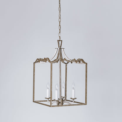 Palazzo Modern Detailed Box Frame Lantern Pendant Light - Brushed Champagne