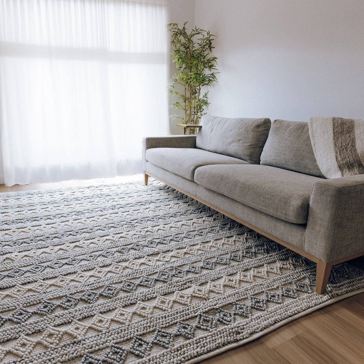 Ellie Handwoven Floor Rug in Blue & Natural Tones