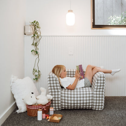 DreamPod® Kids Beanbag Chair - Grey Gingham