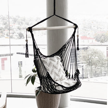Salvador Macrame Hanging Hammock Chair - Black