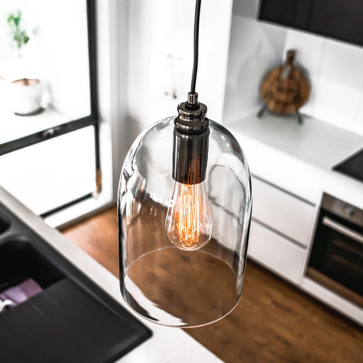 Willow Dome Glass Pendant Light - Pearl Black