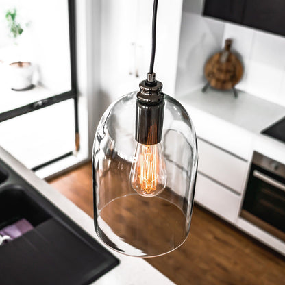 Willow Dome Glass Pendant Light - Pearl Black