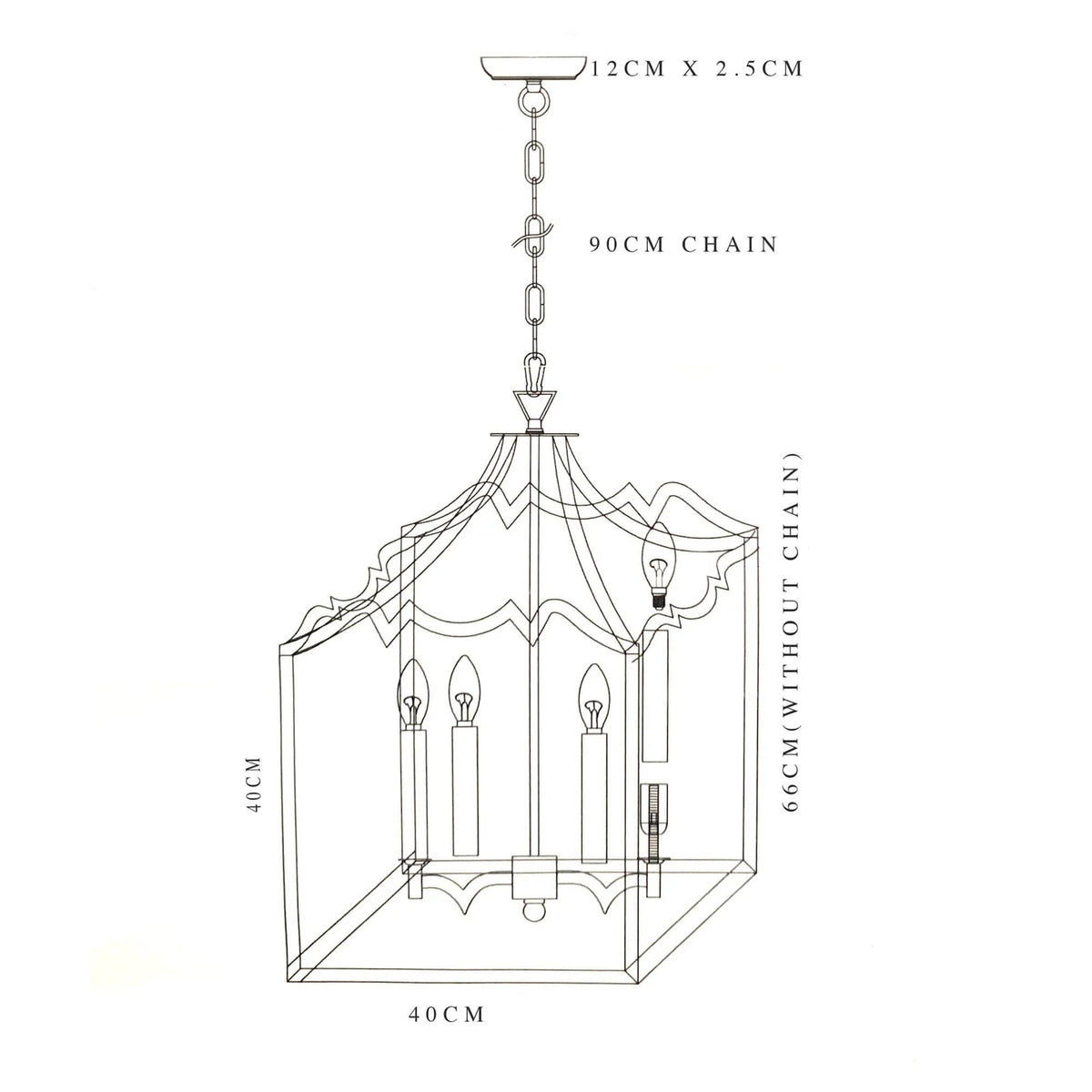 Palazzo Modern Detailed Box Frame Lantern Pendant Light - Brushed Champagne