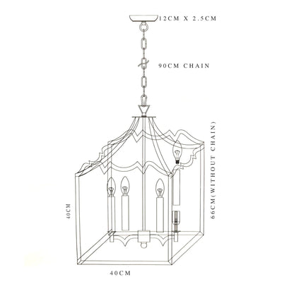 Palazzo Modern Detailed Box Frame Lantern Pendant Light - Brushed Champagne