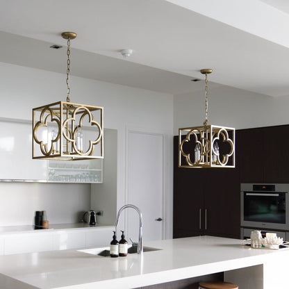 Venetia Modern Detailed Box Frame Lantern Pendant Light - Gold