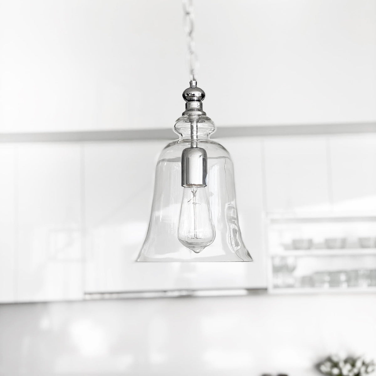 Gracie Glass Bell Shape Pendant Light - Polished Chrome