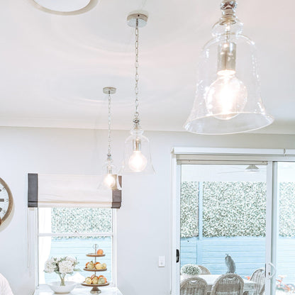 Gracie Glass Bell Shape Pendant Light - Polished Chrome
