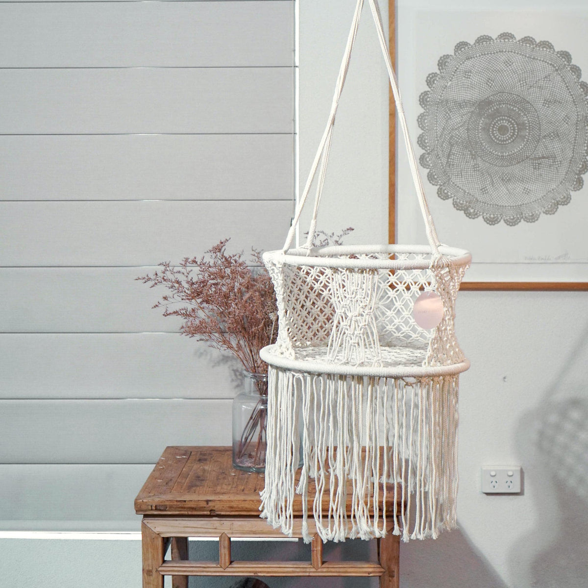 Baby Swing Chair Macrame Hanging Hammock - Cream
