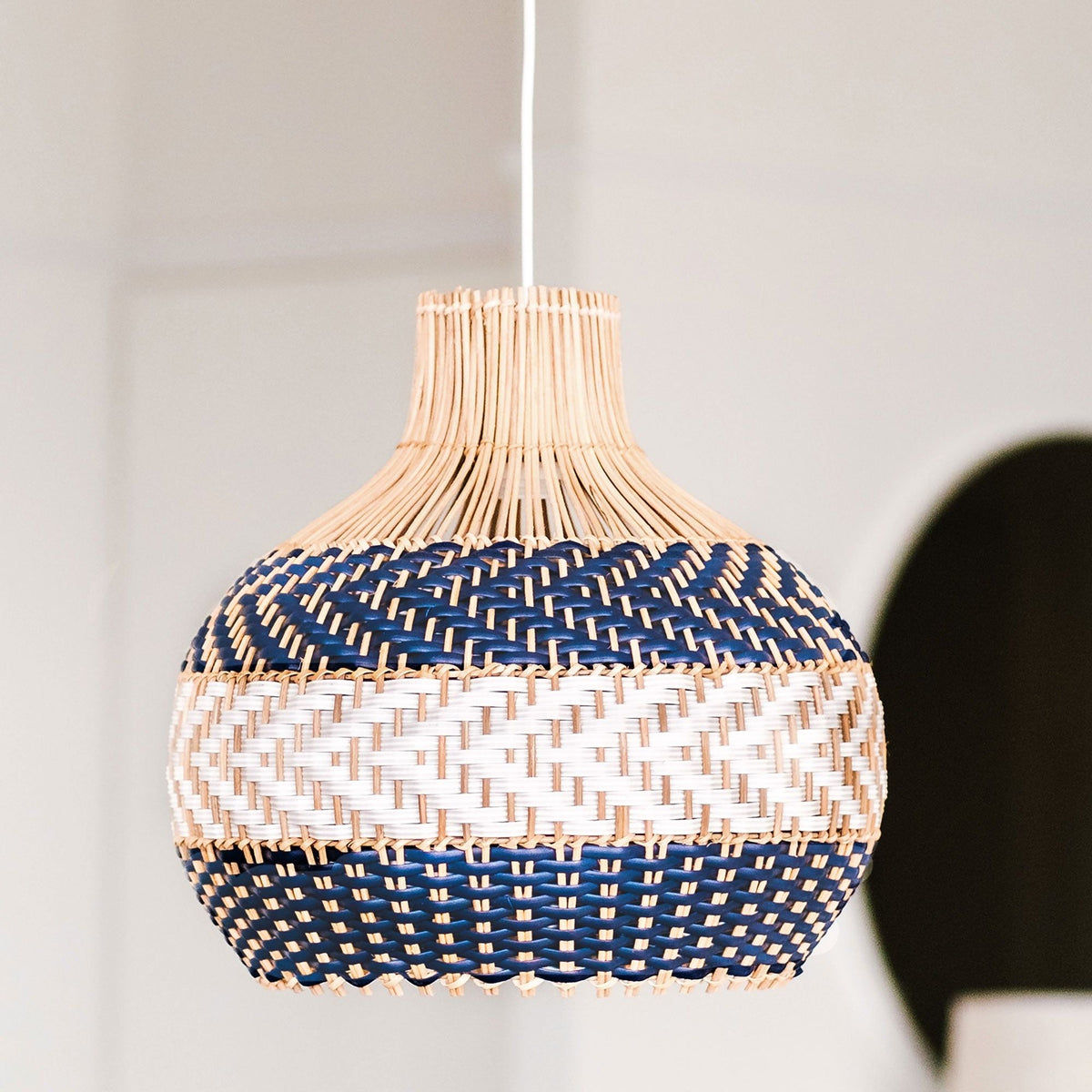 Bondi Rattan Pendant Light - White & Blue