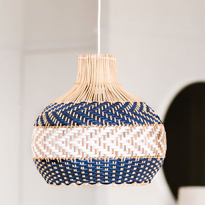 Bondi Rattan Pendant Light - White & Blue