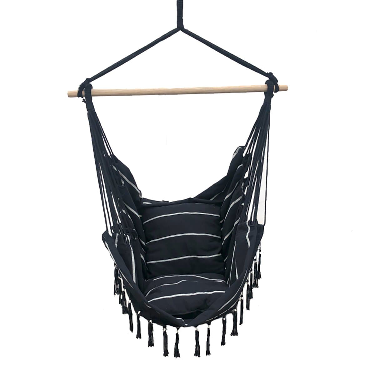 Soho Pinstripe Hanging Hammock Chair with Matching Cushions - Black