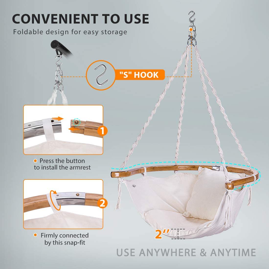 Montego Padded Hanging Hammock Chair with Cushion