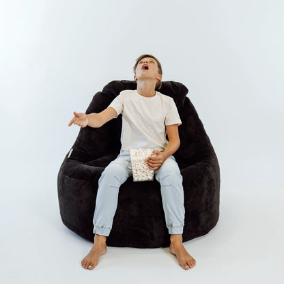 Lounger Plush Fur Bean Bag Chair Cover - Black