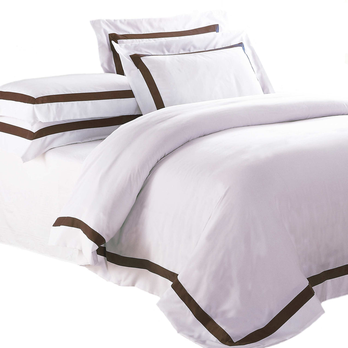 Ava Collection White Standard Pillowcase Set - Brown Trim