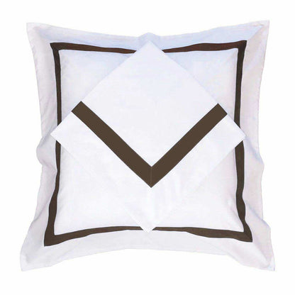 Ava Collection White European Pillowcase Set - Brown Trim