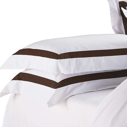 Ava Collection White Quilt Cover Set - Brown Trim