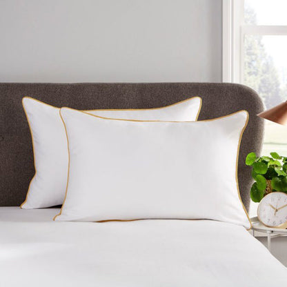 Plaza Collection White Standard Pillowcase Set - Gold Piping