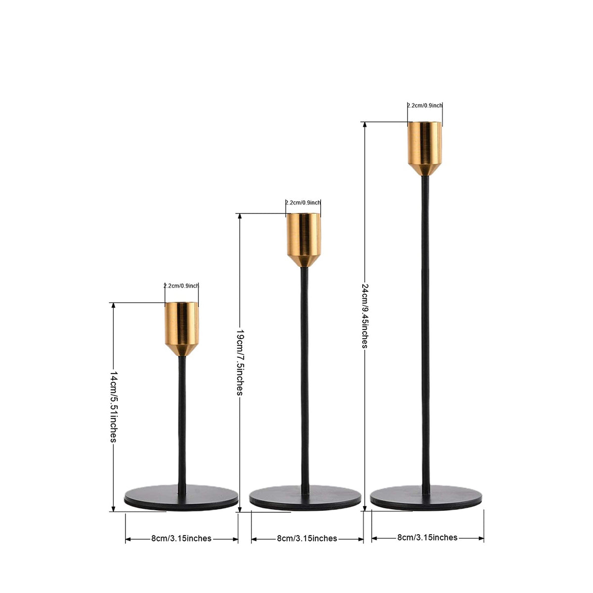 Candlestick Set 3pc - Black and Brass