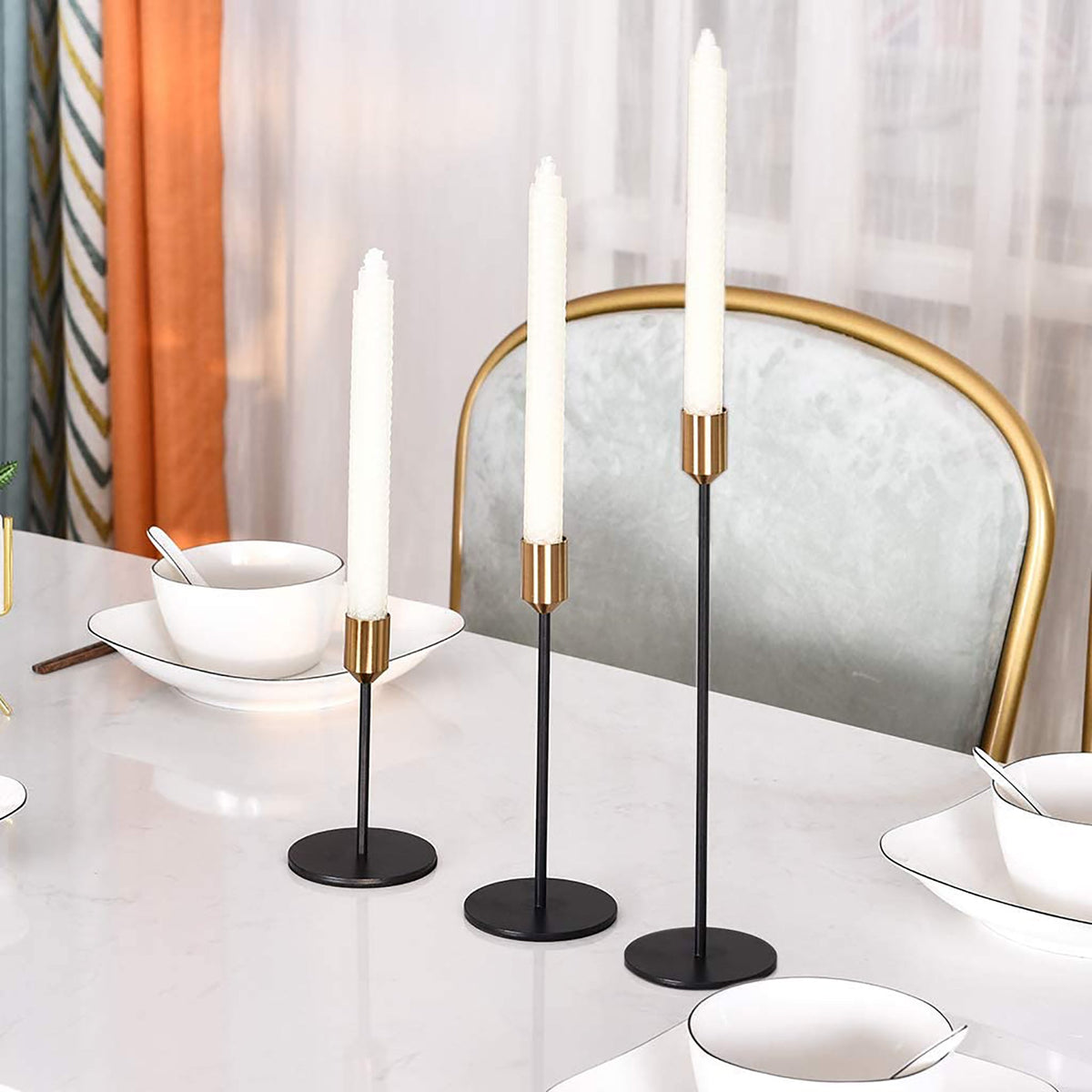 Candlestick Set 3pc - Black and Brass