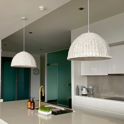 Villa Dome Rope Pendant Light - Whitewash