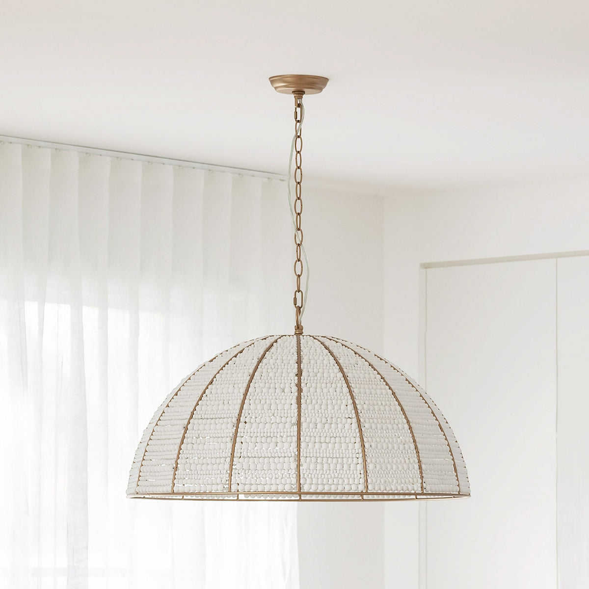 Estelle Beaded Dome Pendant Light - White/Gold