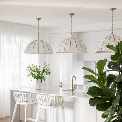 Estelle Beaded Dome Pendant Light - White/Gold
