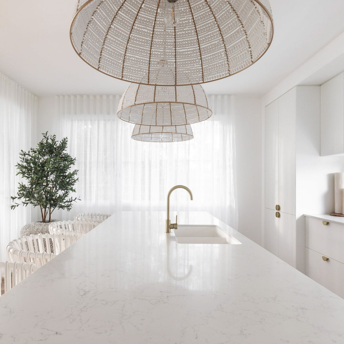 Estelle Beaded Dome Pendant Light - White/Gold