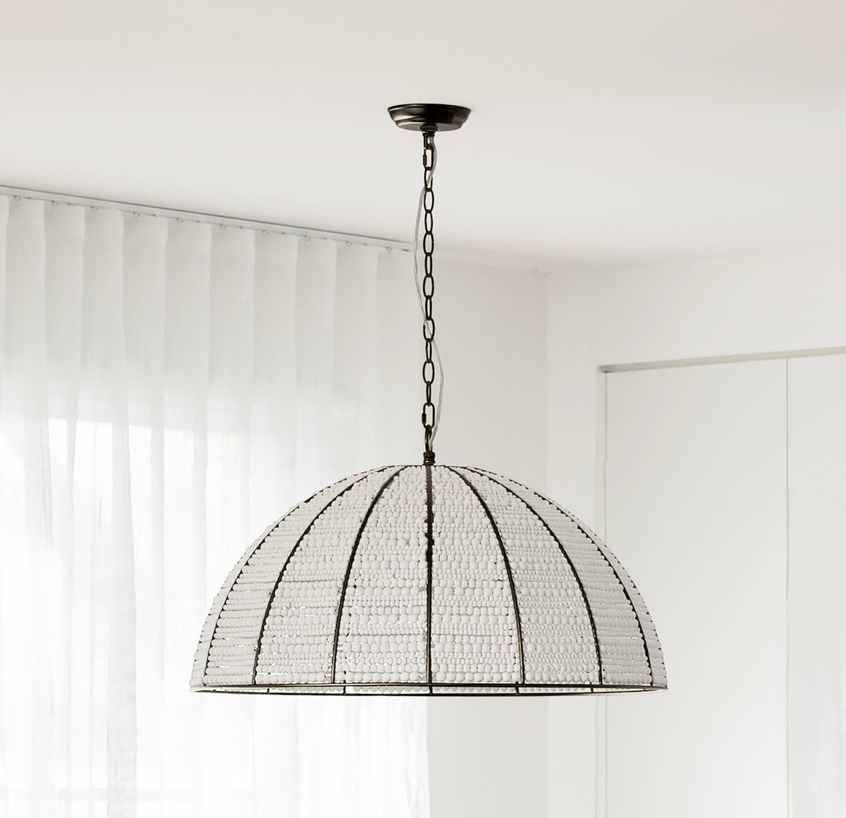 Estelle Beaded Dome Pendant Light - White/Matt Black