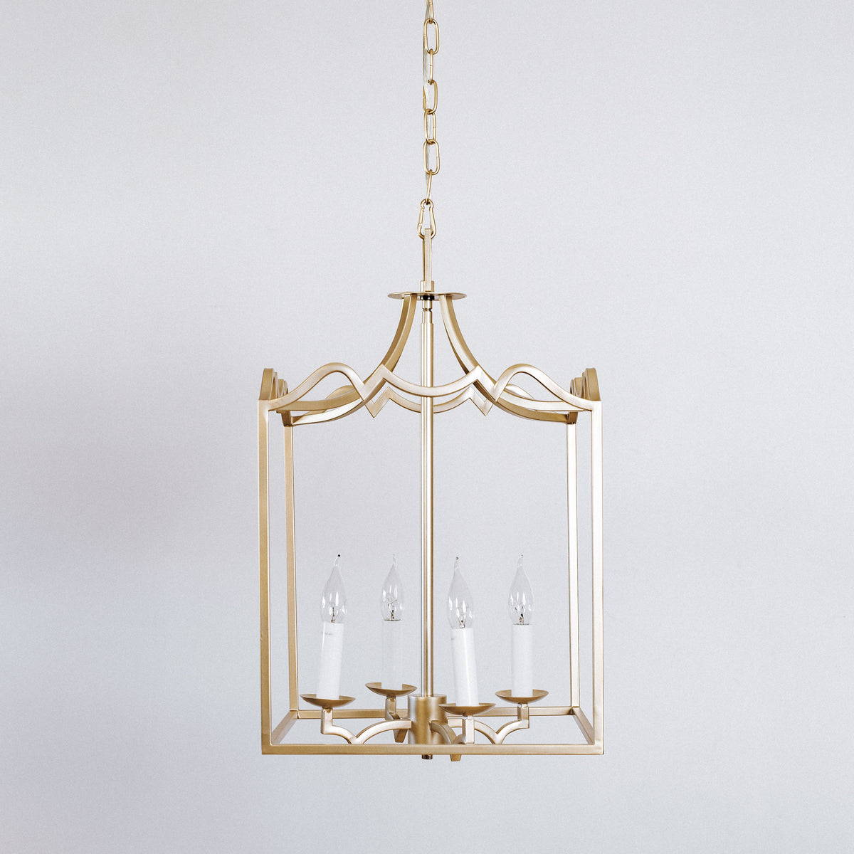 Palazzo Modern Detailed Box Frame Lantern Pendant Light - Champagne Gold