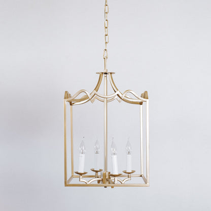 Palazzo Modern Detailed Box Frame Lantern Pendant Light - Champagne Gold