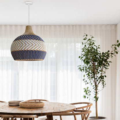 Bondi Rattan Pendant Light - White & Blue