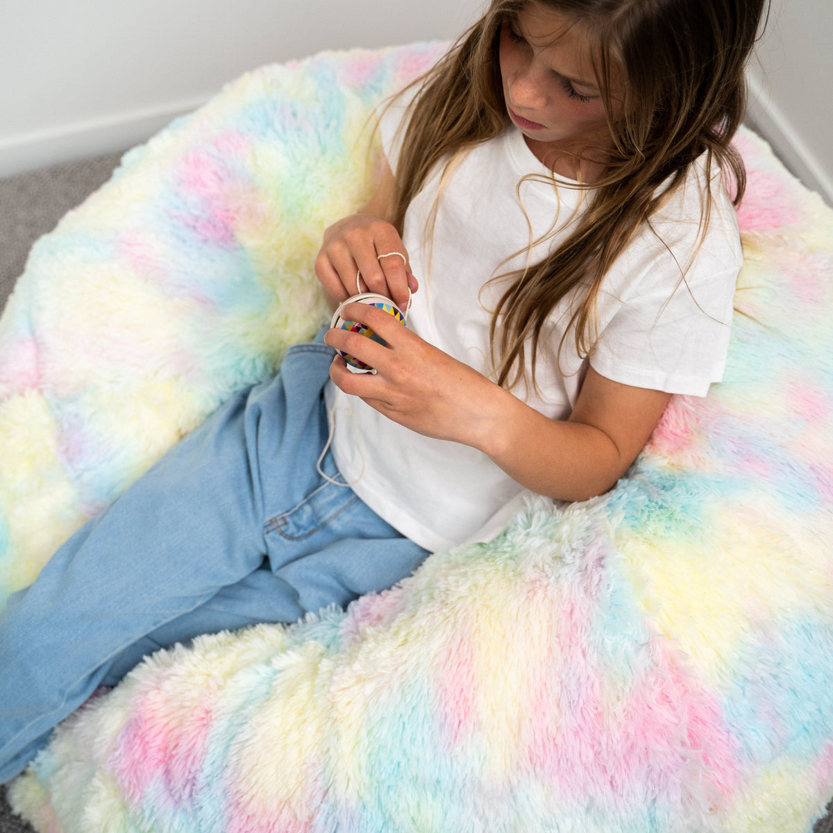 Shaggy Fur Rainbow Tie Dye Bean Bag - Unicorn