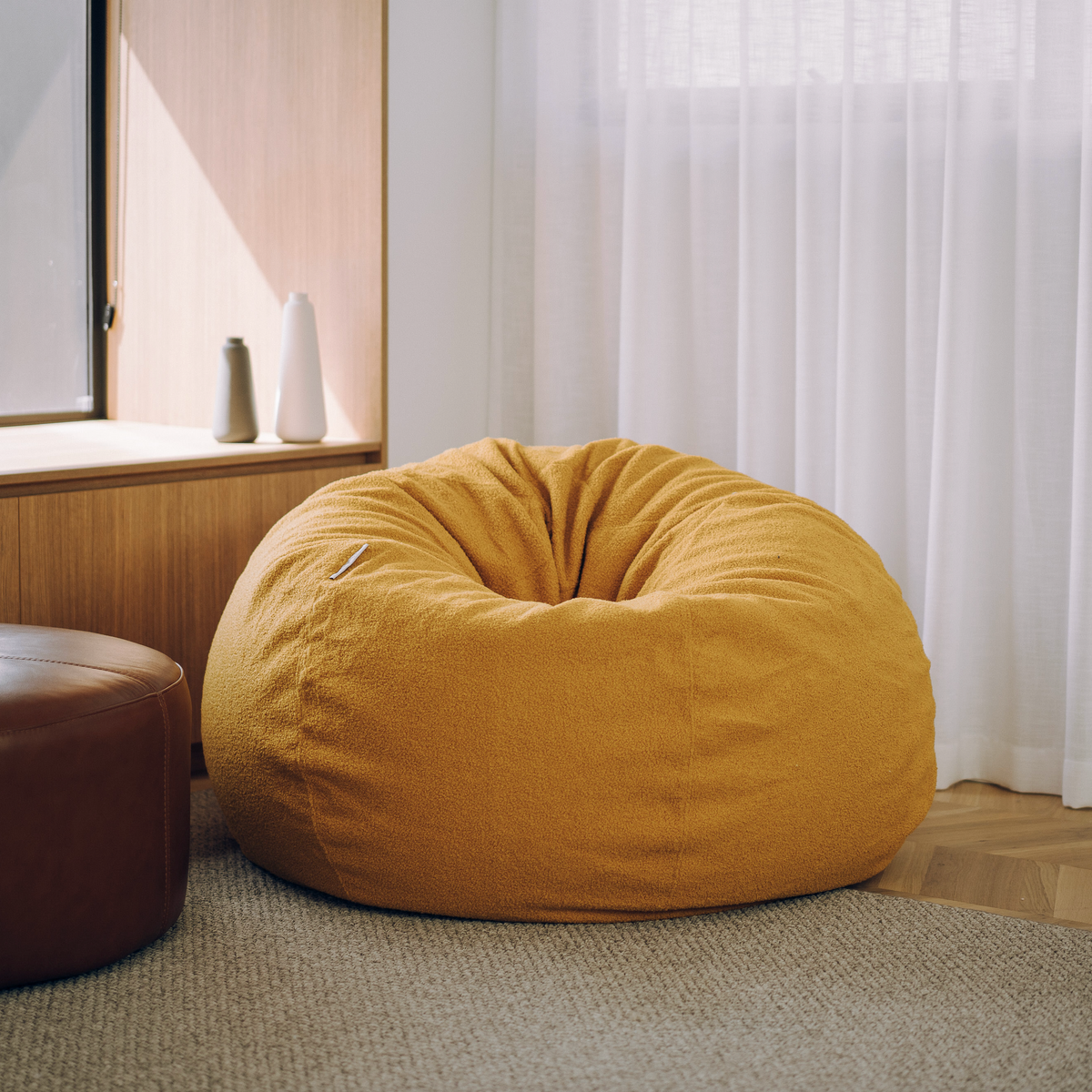 Boucle Fur Bean Bag - Mustard