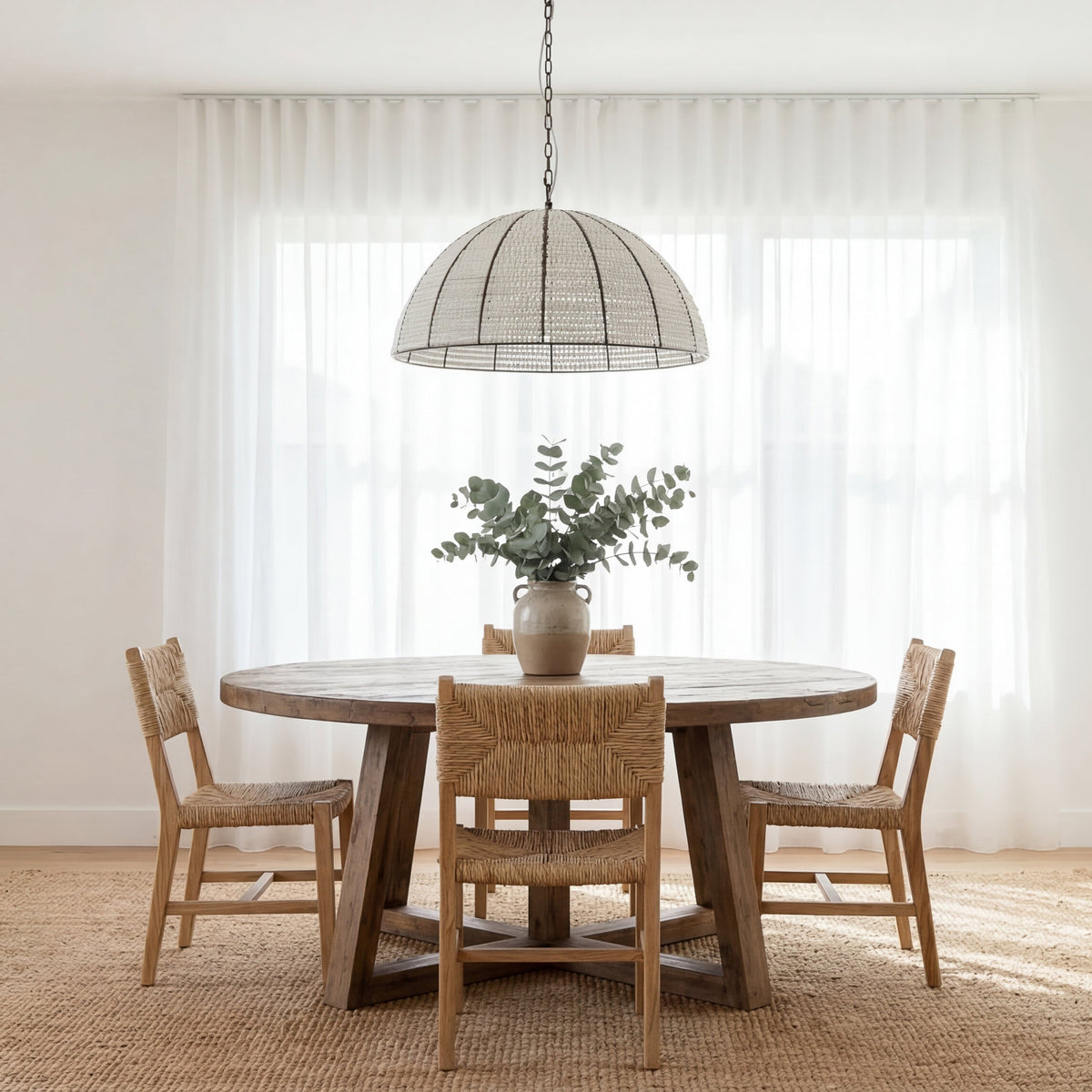 Estelle Beaded Dome Pendant Light - White/Matt Black