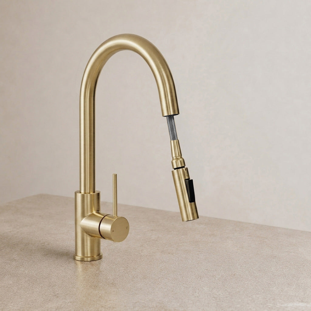 Reno Pull-Out Kitchen Mixer - Brushed Brass