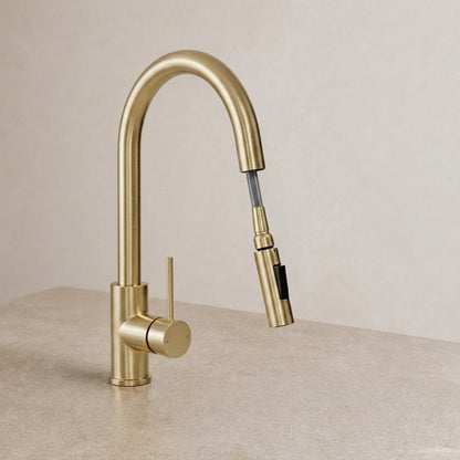 Reno Pull-Out Kitchen Mixer - Brushed Brass
