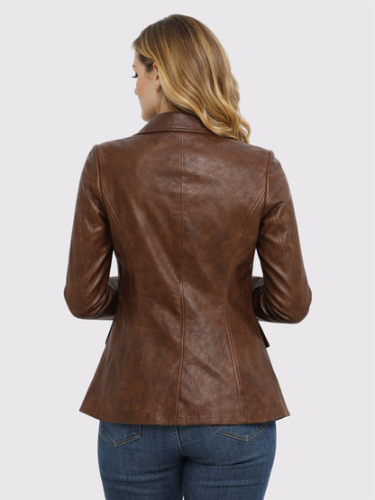 Amber Luxe Classic Brown Leather Coat