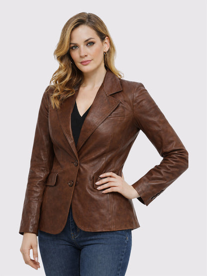 Amber Luxe Classic Brown Leather Coat