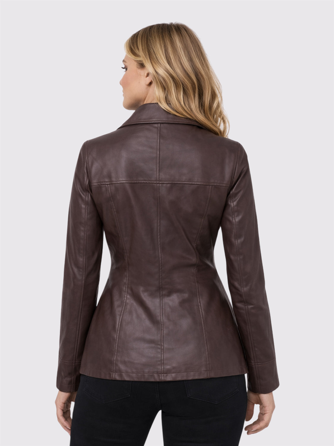 Amelia Luxe Brown Leather Blazer Coat