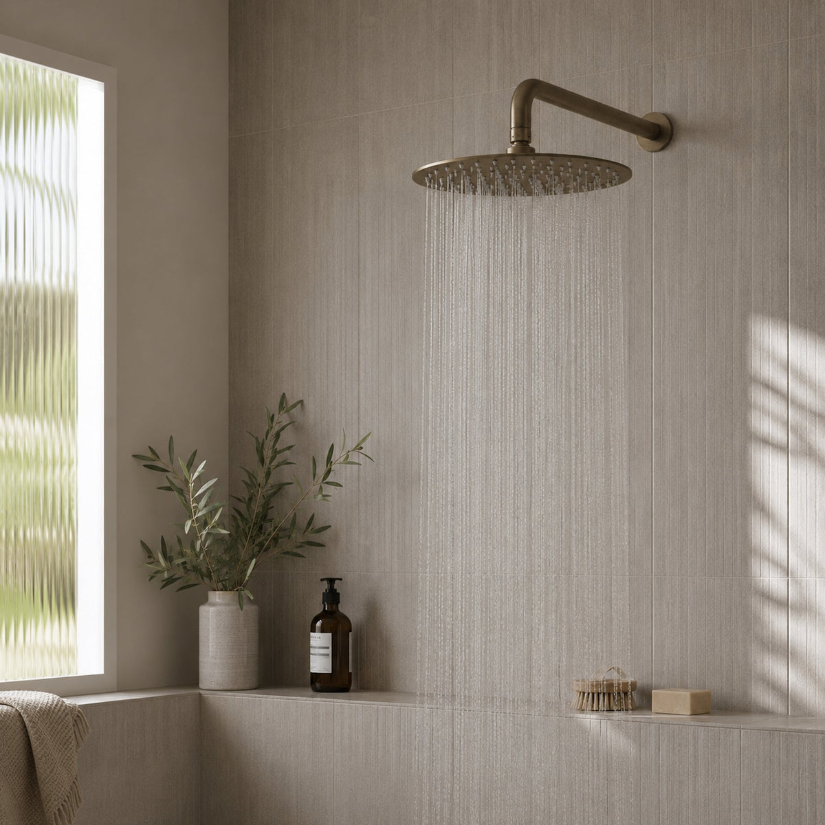 Reno Rainfall Shower System - Antique Brass