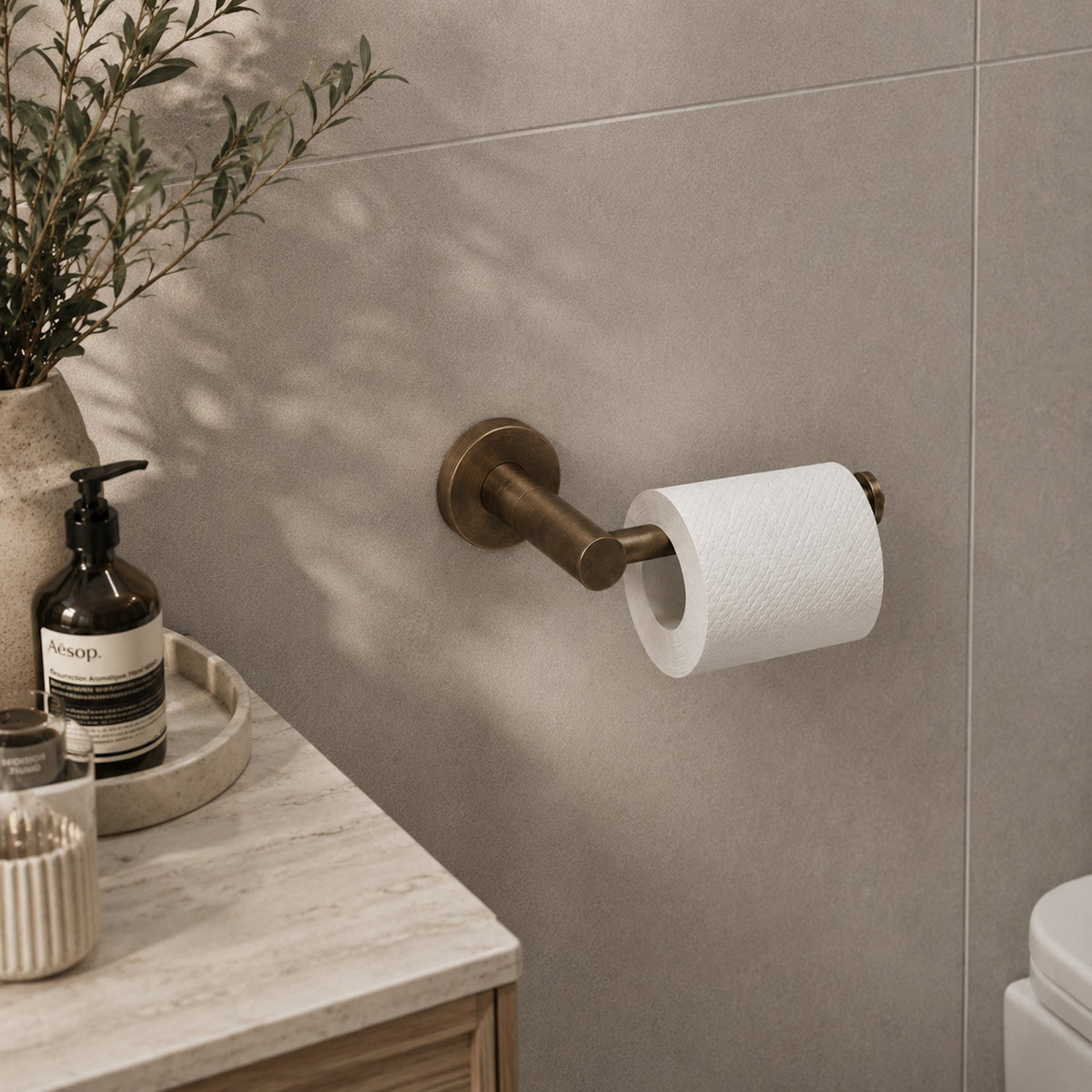 Reno Toilet Roll Holder - Antique Brass